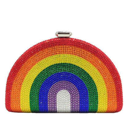 Rainbow Rhinestone Semi-circular Handbag