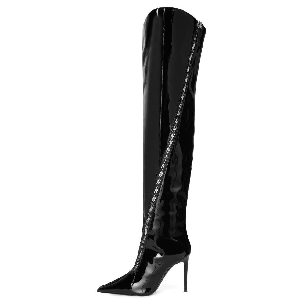 Patent Leather Zipper Over The Knee Stiletto Boots