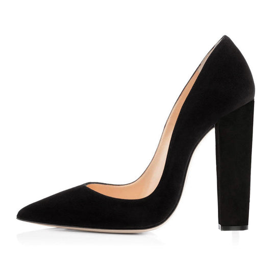 Black Pointed toe Chunky Heels Basic Pumps