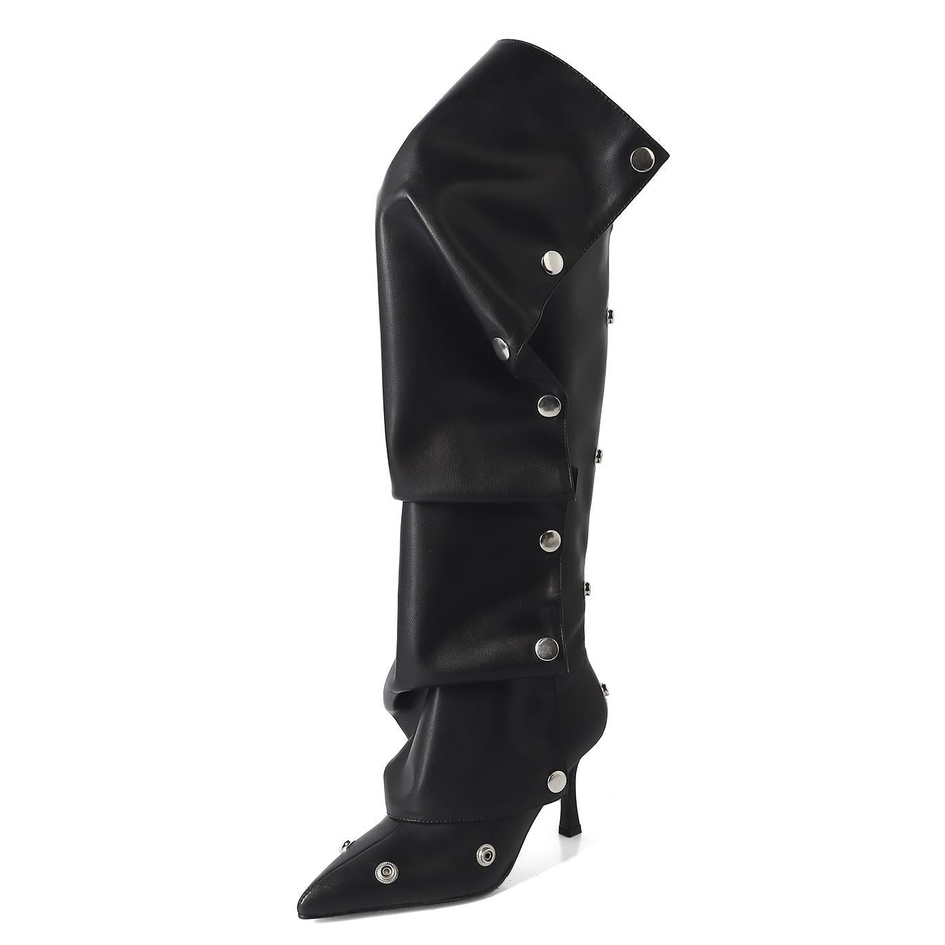 Pointed Toe Buckle Stiletto Removable Boots