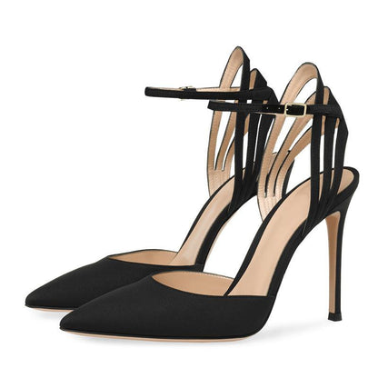 Pointed Toe Stiletto Ankle Strap Slingback Pumps