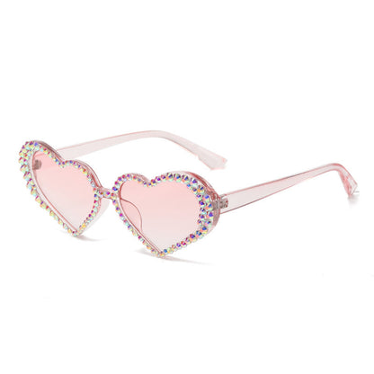 Gradient Rhinestone Heart Shape Sunglasses