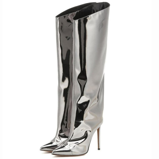 Metallic Leather Stiletto Knee High Boots