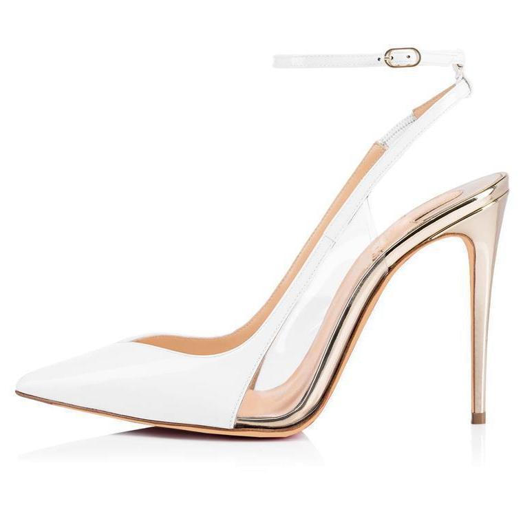 Pointed Toe Clear Ankle Strap Slingback Pumps