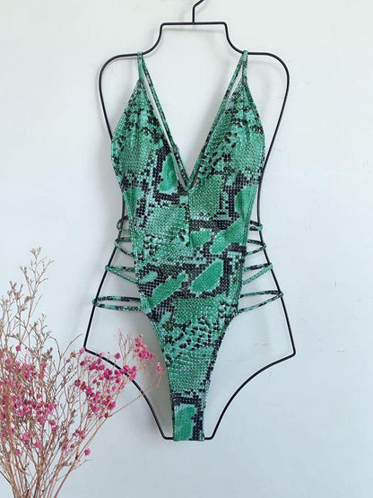 Serpent Printed Colourful Lace Up Swimwear