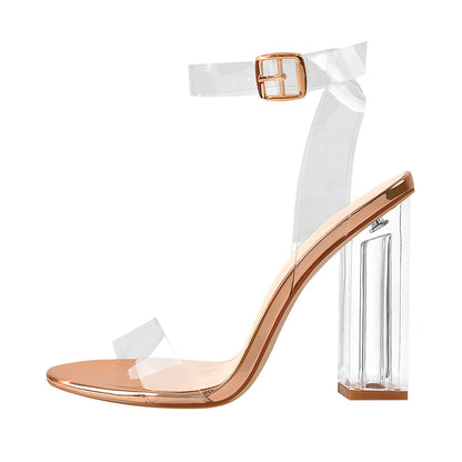 Clear Ankle Strap Perspex Rose Gold High Heel Sandals