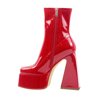 Square Toe Platform Side Zipper Ankle Boots