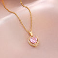 Gold Sissy Heart Pendant – Pink Crystal Feminization Necklace