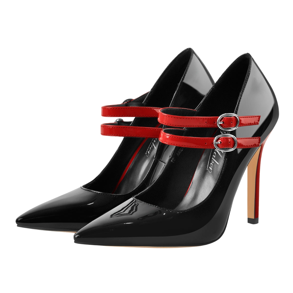 Pointed Toe Buckle Strap Patent Leather Stiletto Pumps