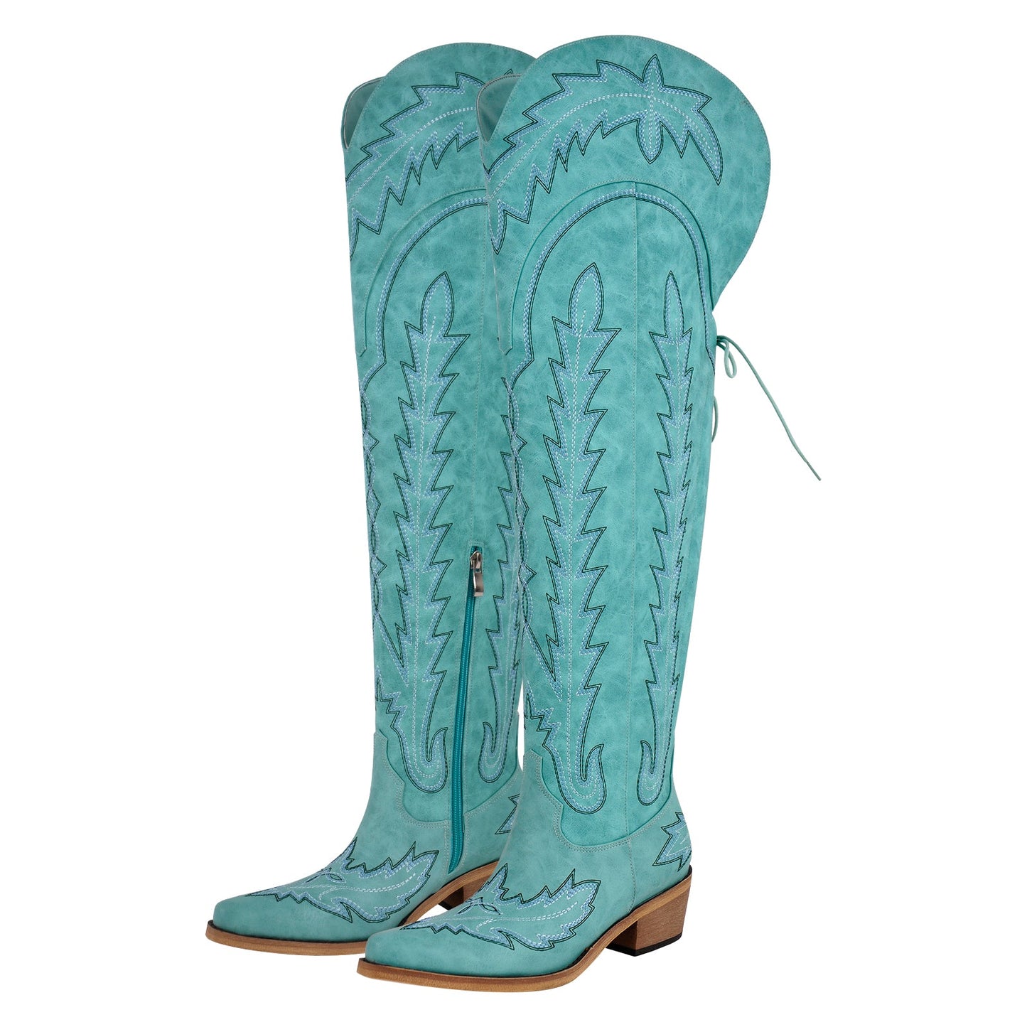 Embroidery Back Lace-up Over The Knee Western Boots