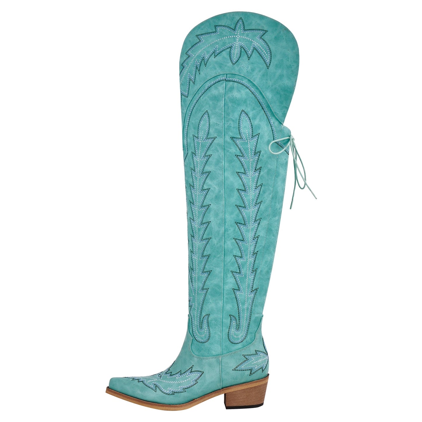 Embroidery Back Lace-up Over The Knee Western Boots