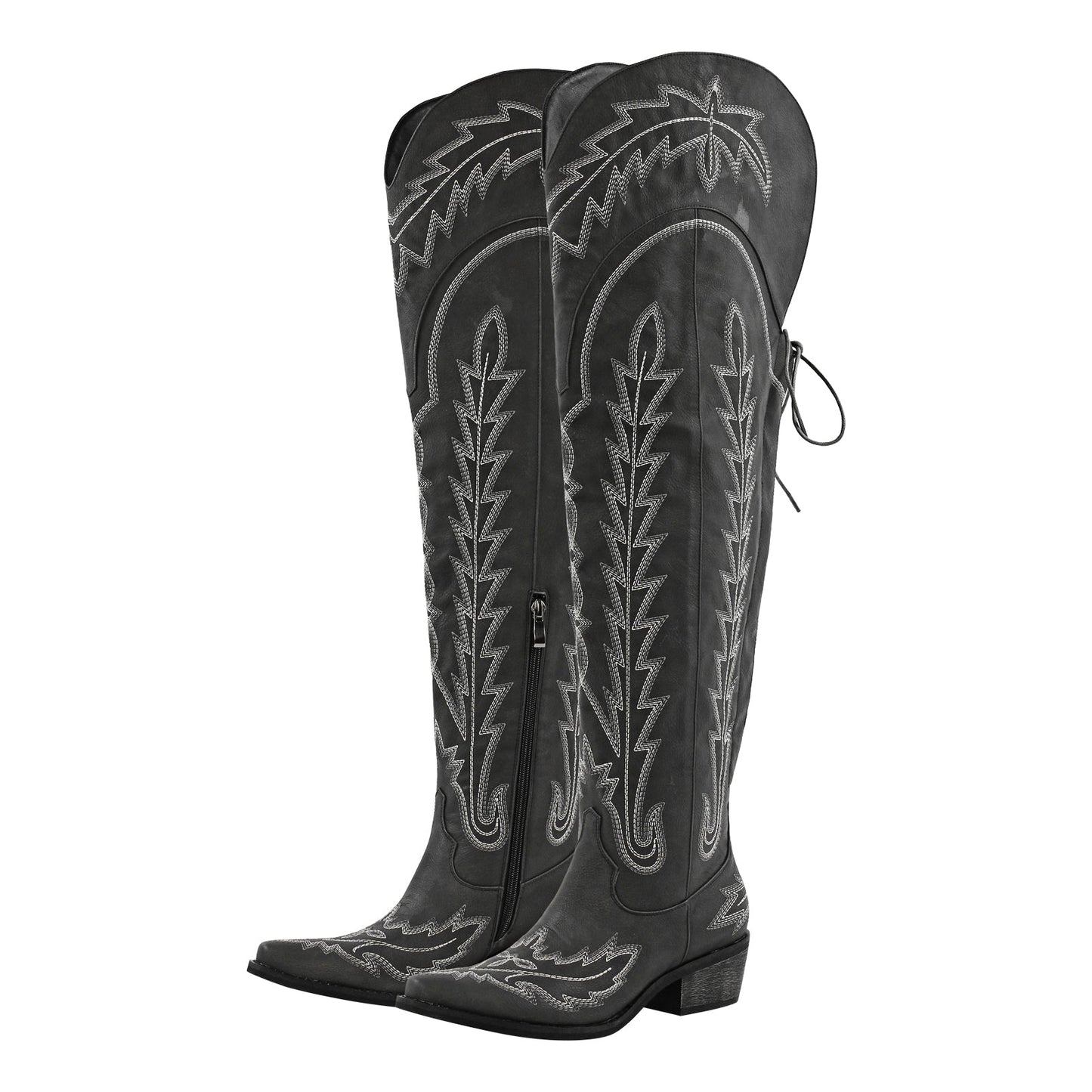 Embroidery Back Lace-up Over The Knee Western Boots