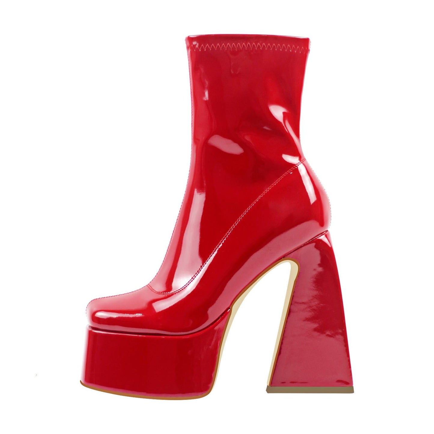 Square Toe Platform Side Zipper Ankle Boots