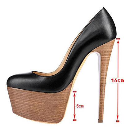 Rounde Toe Platform Wood Grain Stiletto High Heels Pumps