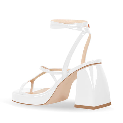 Chunky Mid Heel Criss Cross Platform Sandals