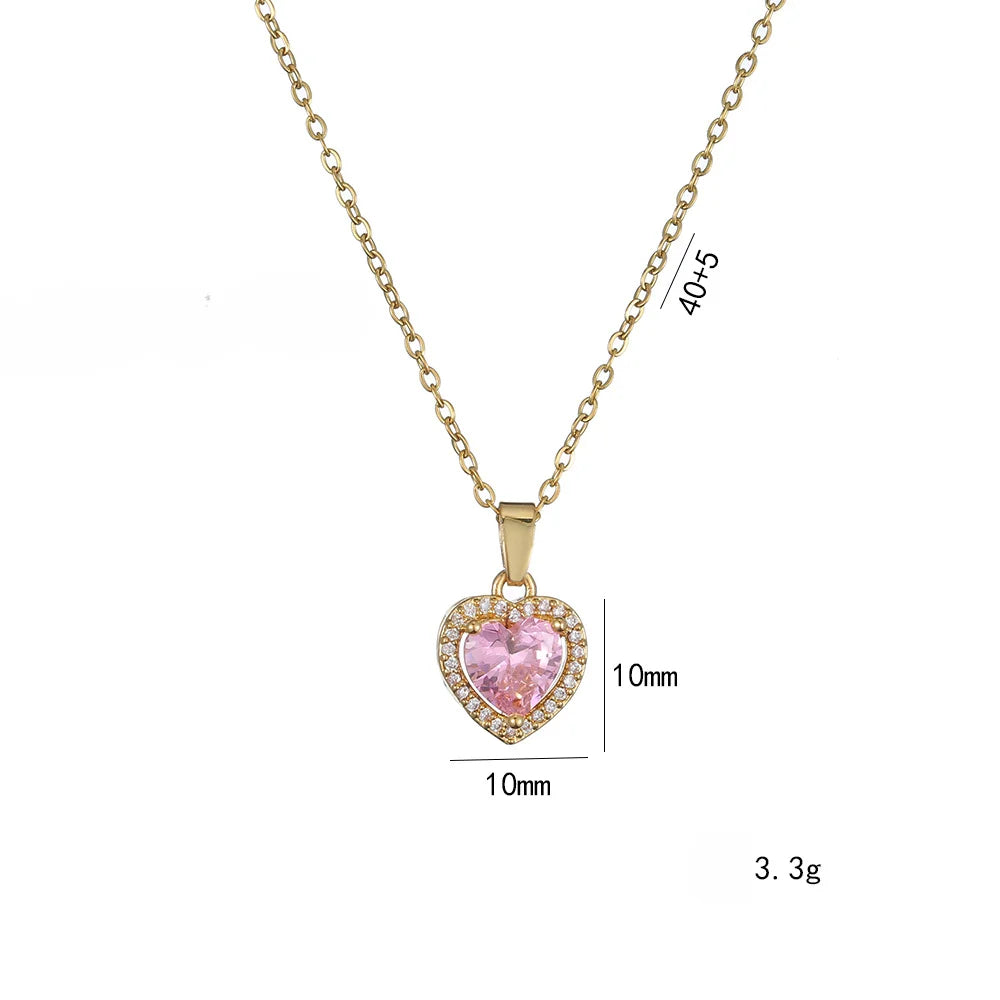 Gold Sissy Heart Pendant – Pink Crystal Feminization Necklace