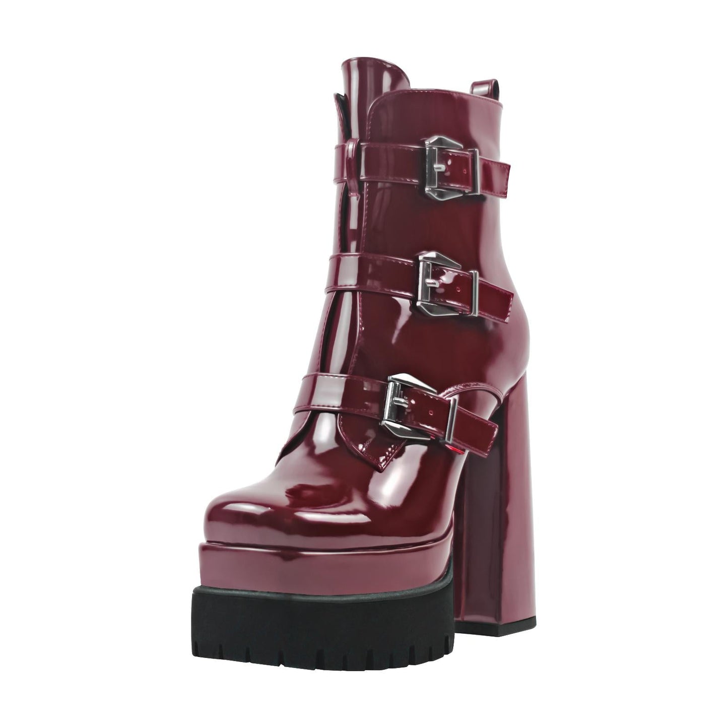 Double Platform Strap Buckle Ankle Boots