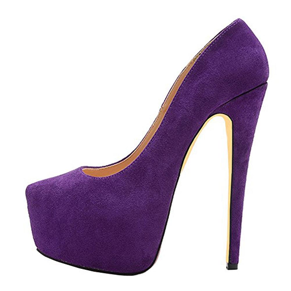 Purple Classic Platform Round Toe Pumps Chunky Heels