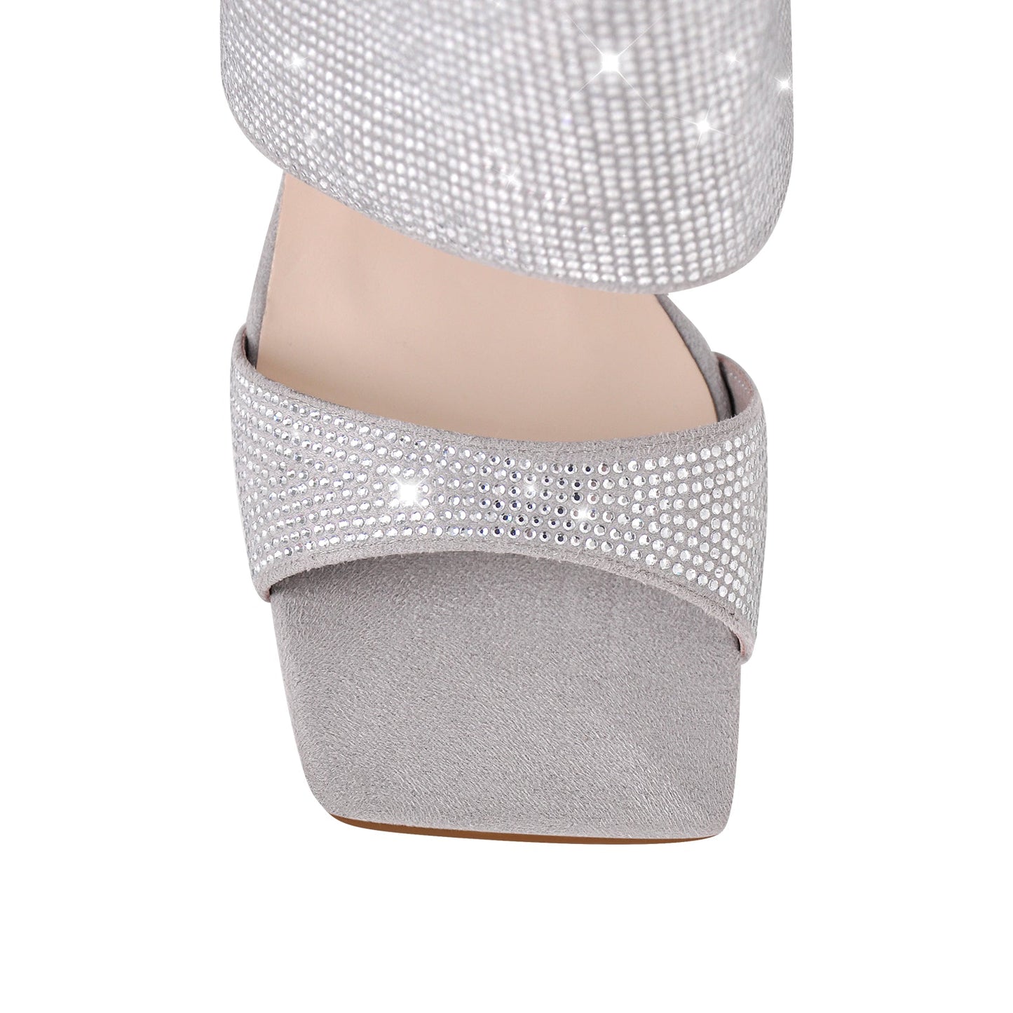 Square Toe Rhinestone Wedge High Heel Boots Sandals