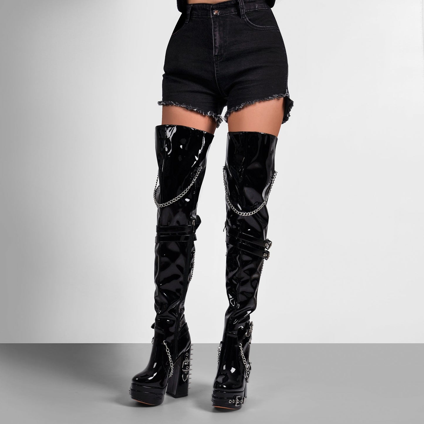 Buckle Strap Rivet Platform Ovee the Knee Boots