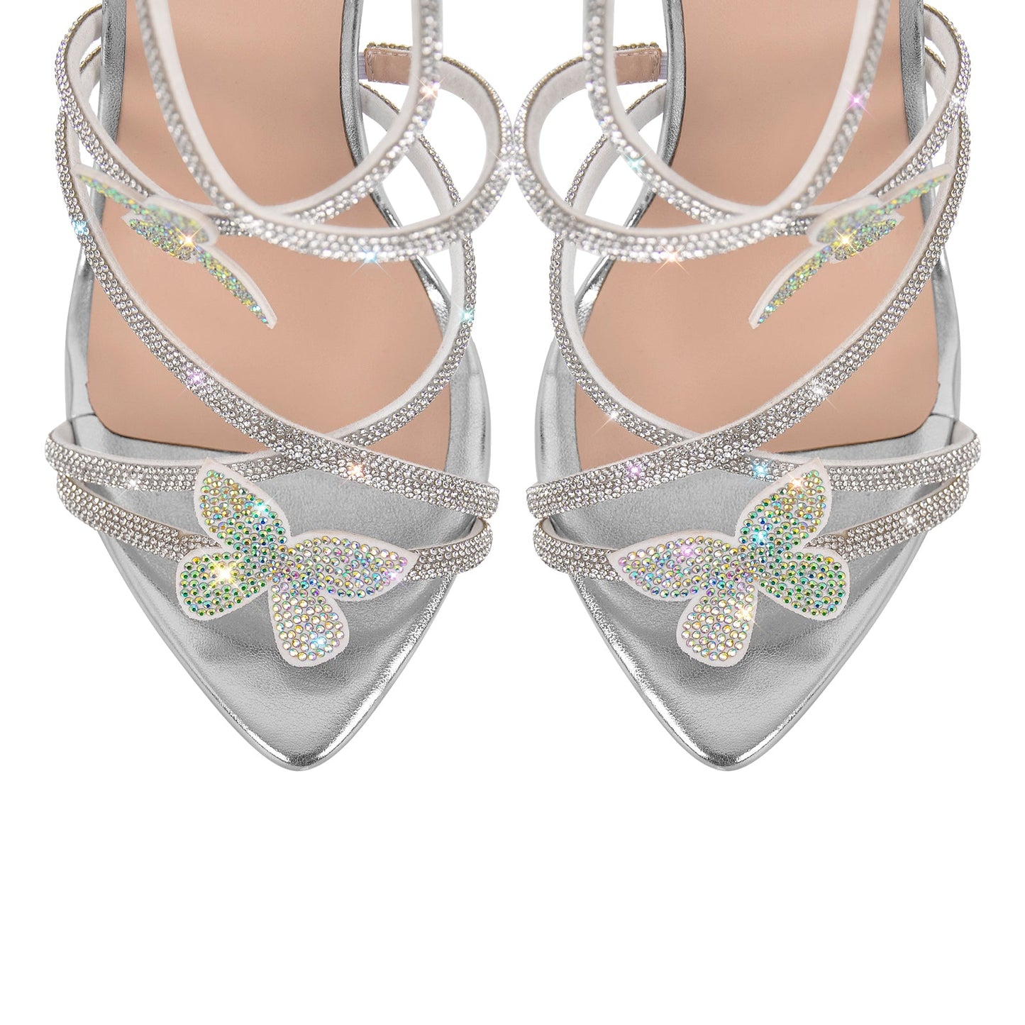 Rhinestone Butterfly Pointed Toe Stiletto Sandals