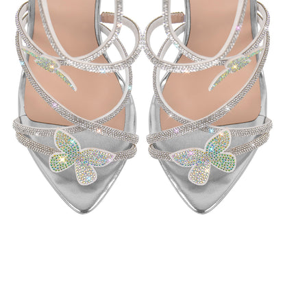 Rhinestone Butterfly Pointed Toe Stiletto Sandals