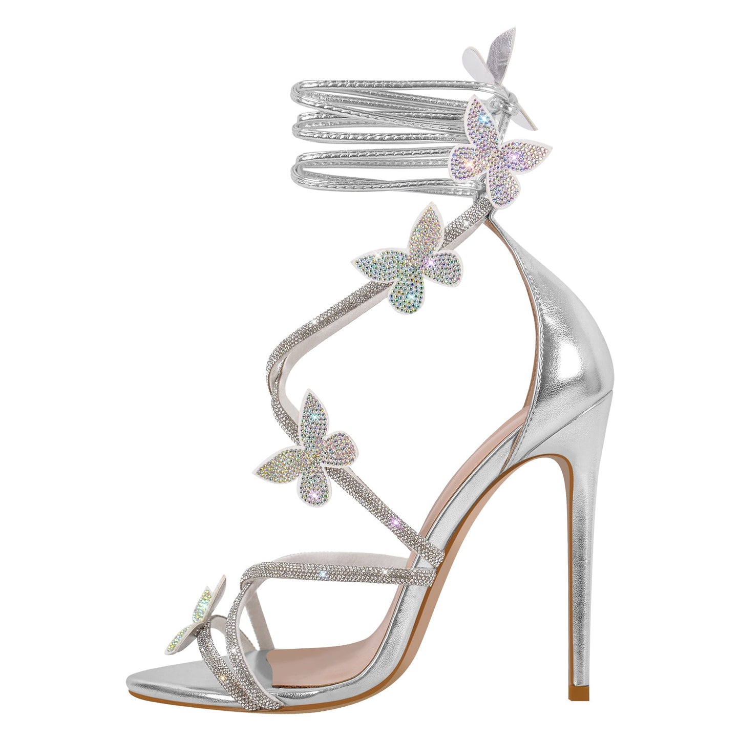 Rhinestone Butterfly Pointed Toe Stiletto Sandals