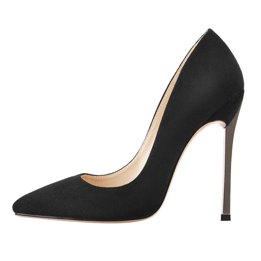 Black Suede Metal Heels Pointed Toe High Heel Pumps