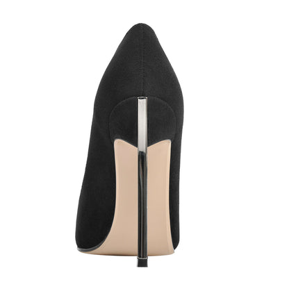 Black Suede Metal Heels Pointed Toe High Heel Pumps