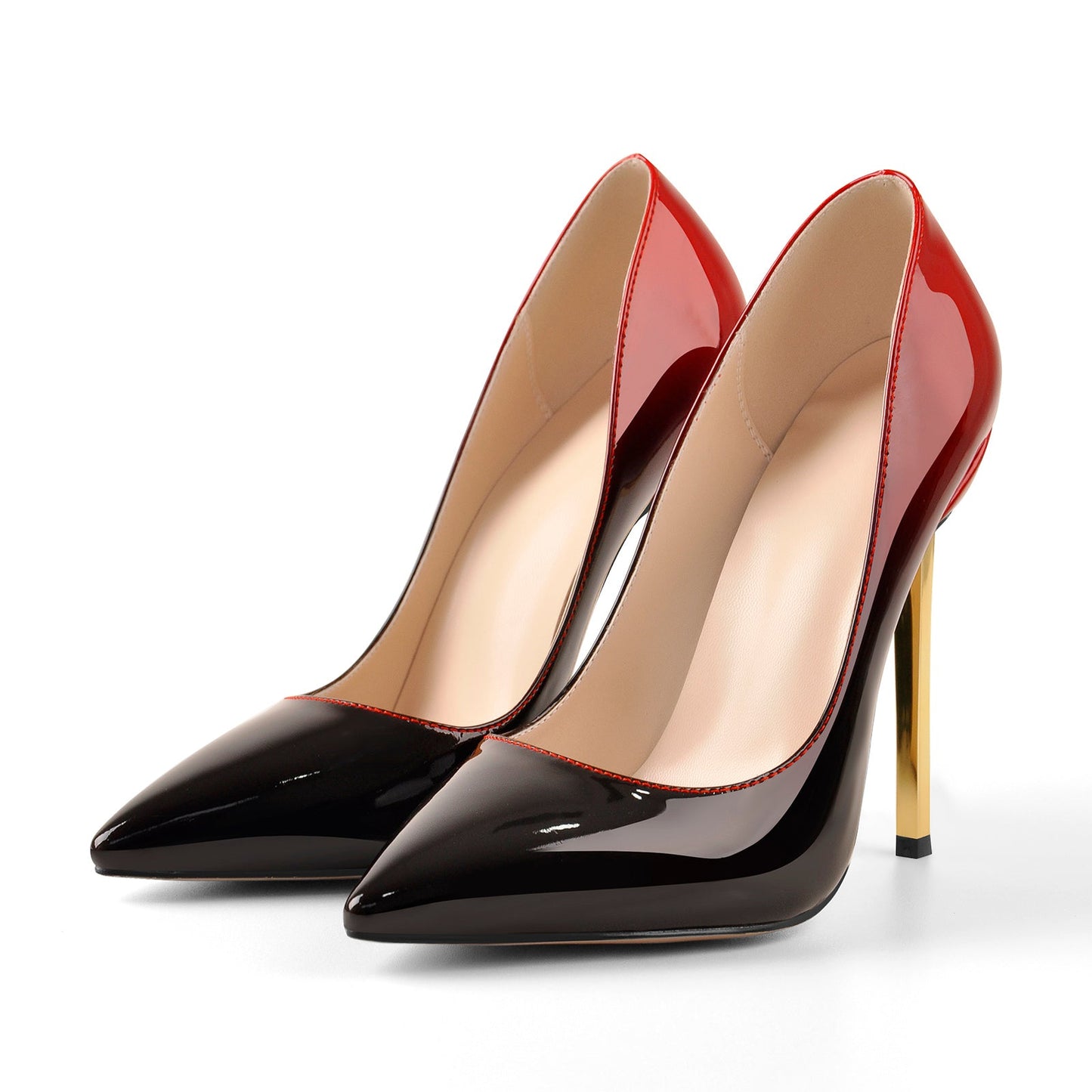 Black Red Gradient Patent Leather Metal Heels Pumps