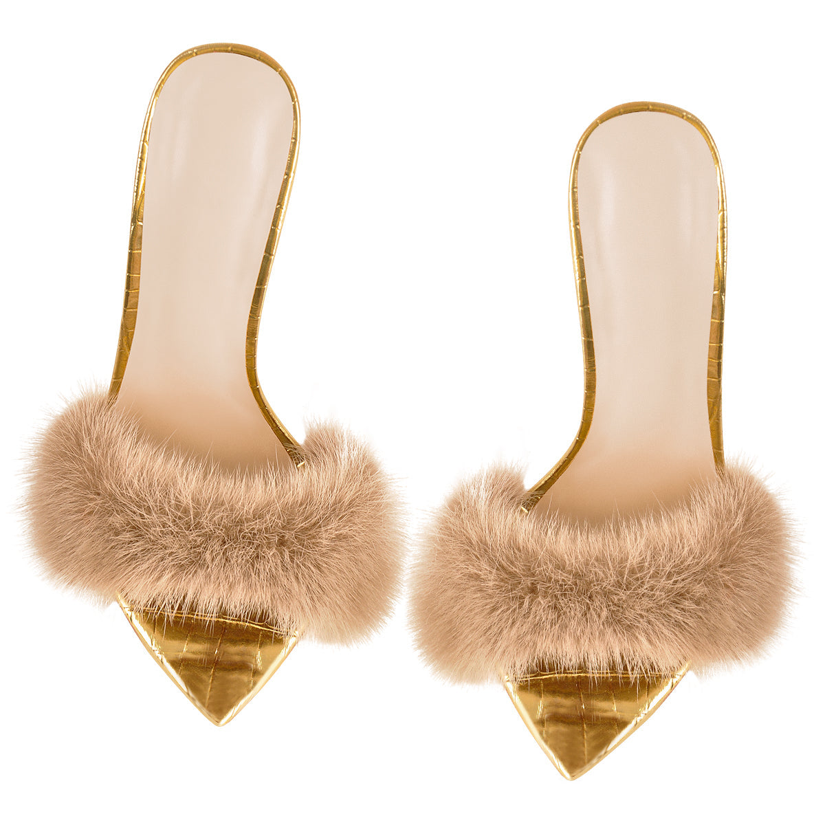 Gold Feather High Heel Stilettos Sandals