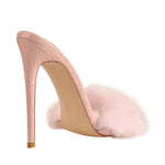 Pink Feather Open Toe High Heel Stilettos Sandals