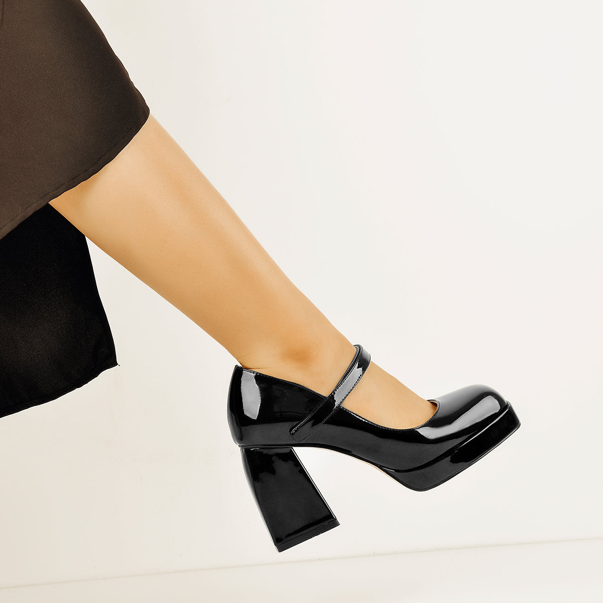 Mary Jane Square Platform Chunky Heels Pumps