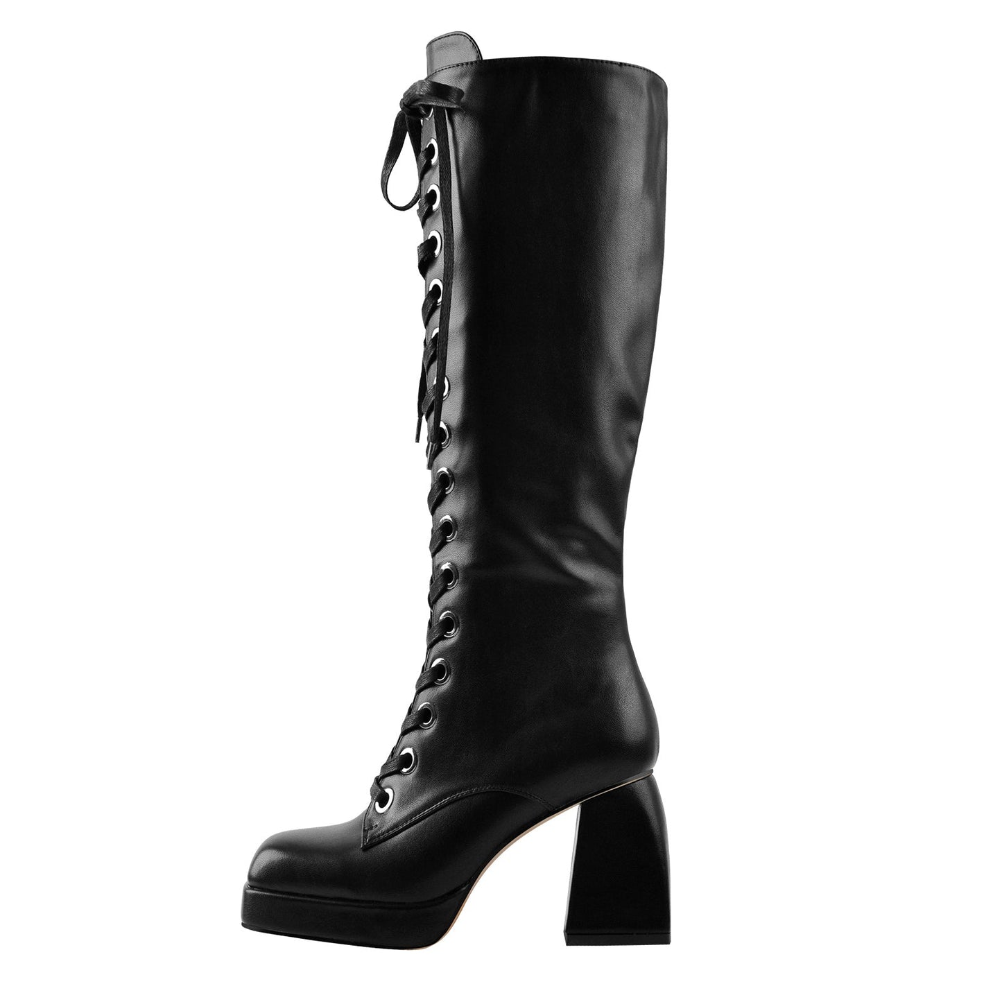 Square Chunky Heels Knee High Platform Boots