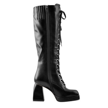 Square Chunky Heels Knee High Platform Boots