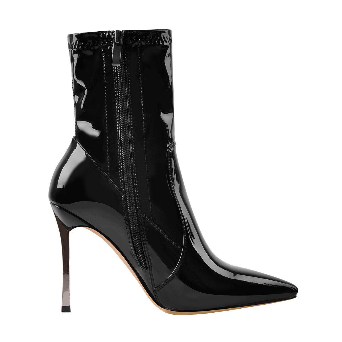 10cm Black Patent Leather Metal Heel Boots