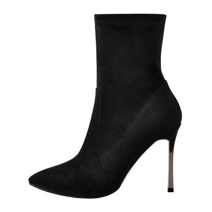 10cm Black Suede Metal Heel Boots