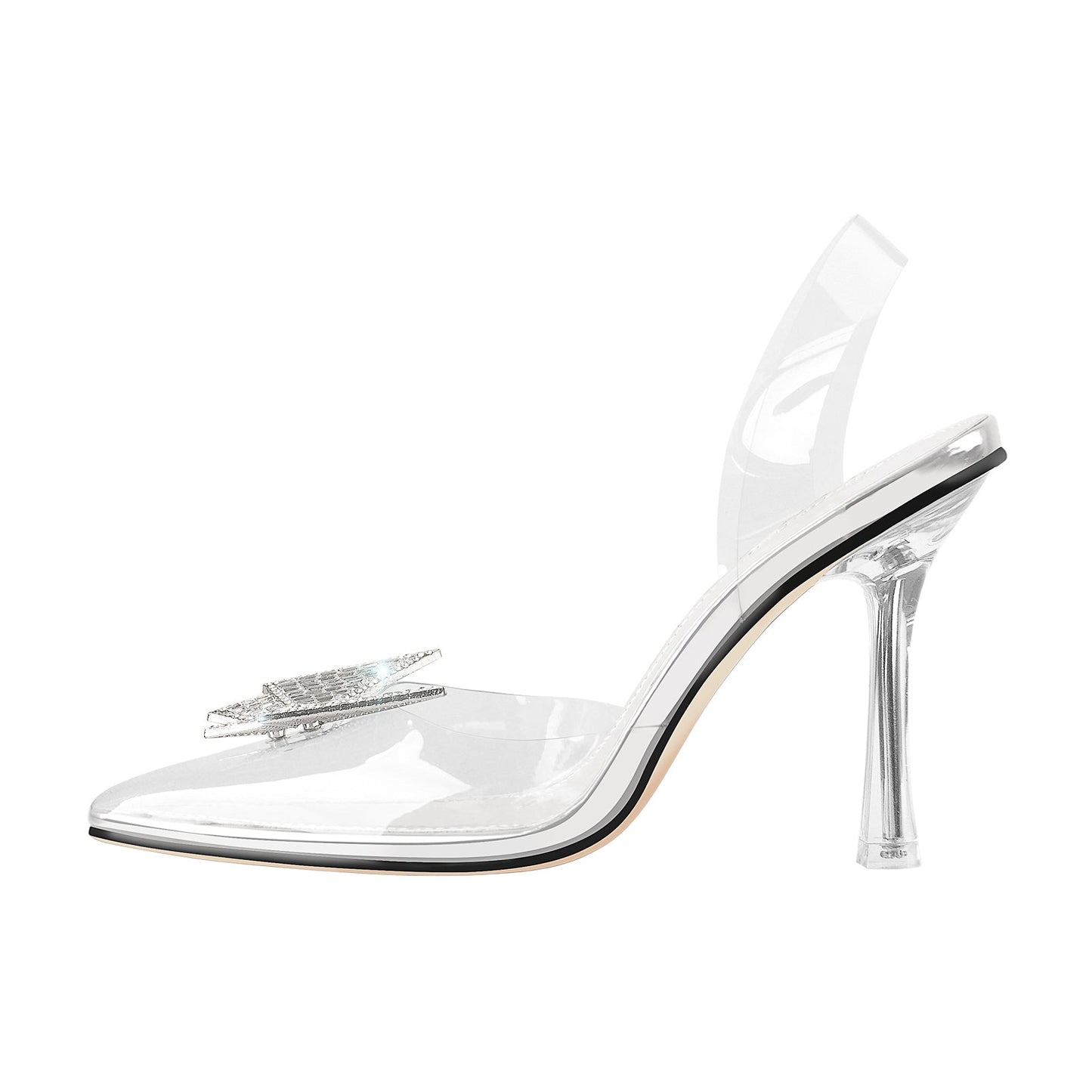 Pointed Toe Butterfly Clear High Heel Slingback Pumps