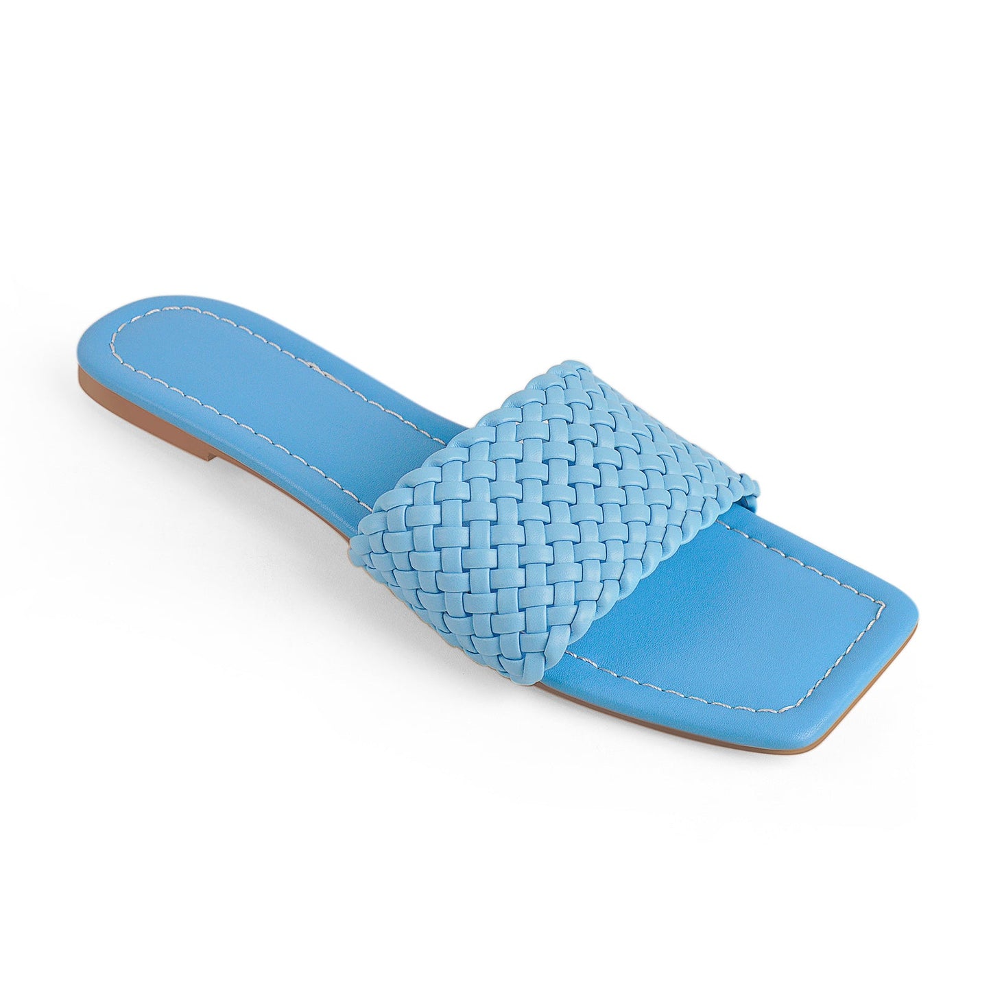 Squre Open Toe Blue Flat Sandals