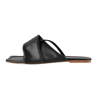 Matte Black Band Flat Slipper Sandals