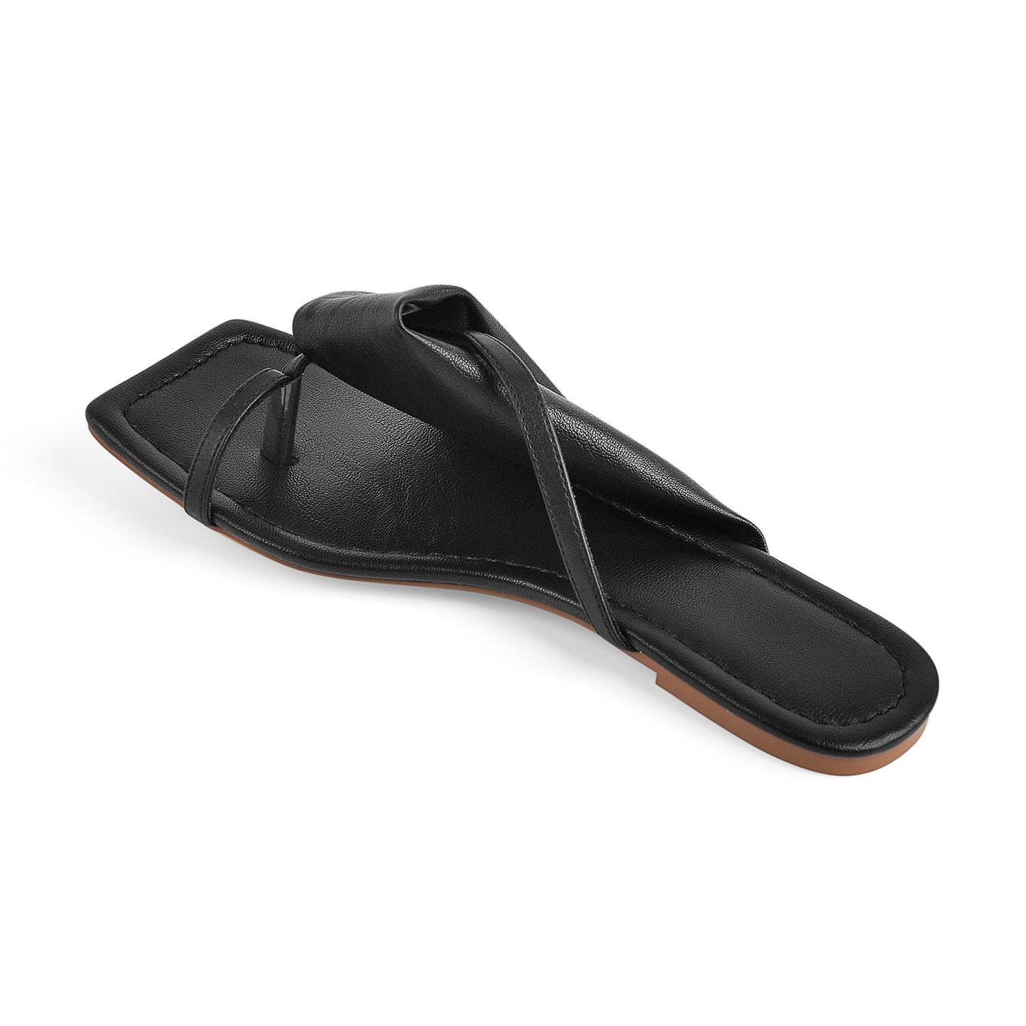 Matte Black Band Flat Slipper Sandals