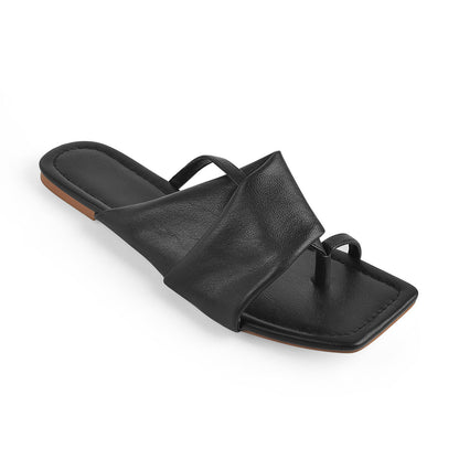 Matte Black Band Flat Slipper Sandals