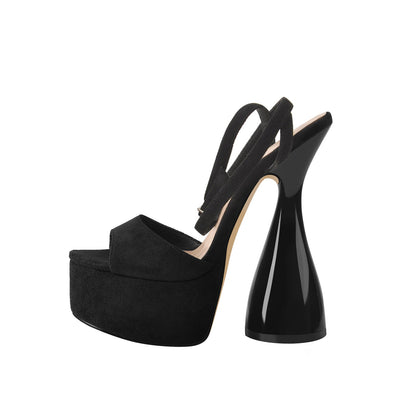 Black Suede Platform Ankle Strap High Heel Sandals