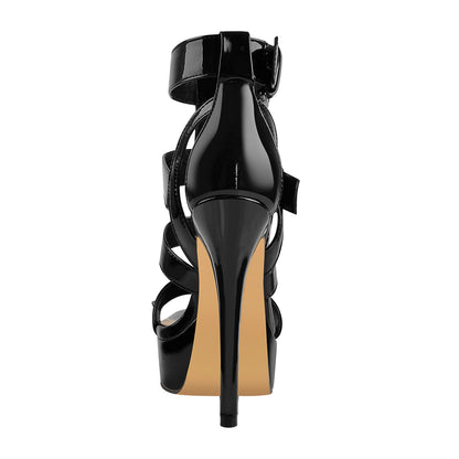 Pointed Toe Buckle Strap Stiletto Platform Sandals