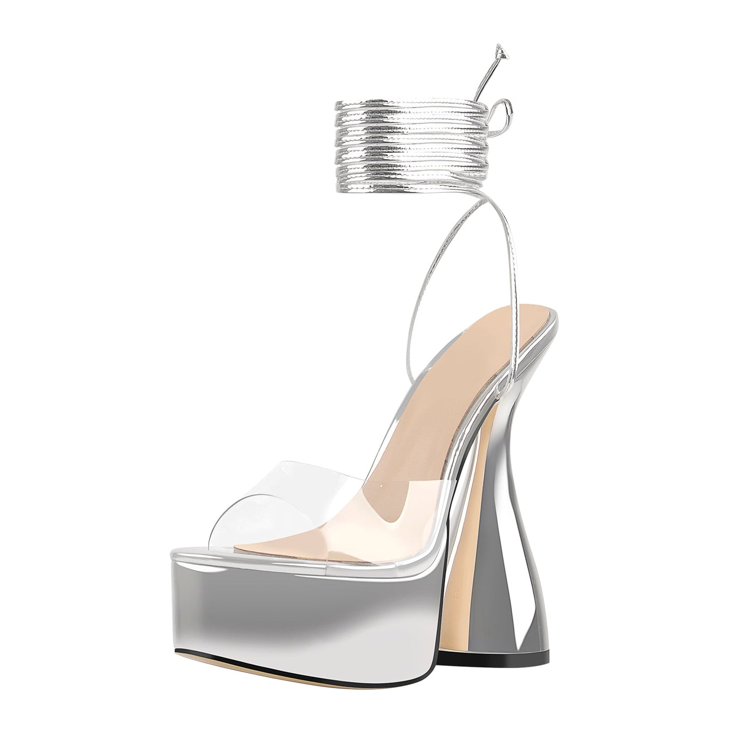 Silver Platform Ankle Strap High Heel Sandals