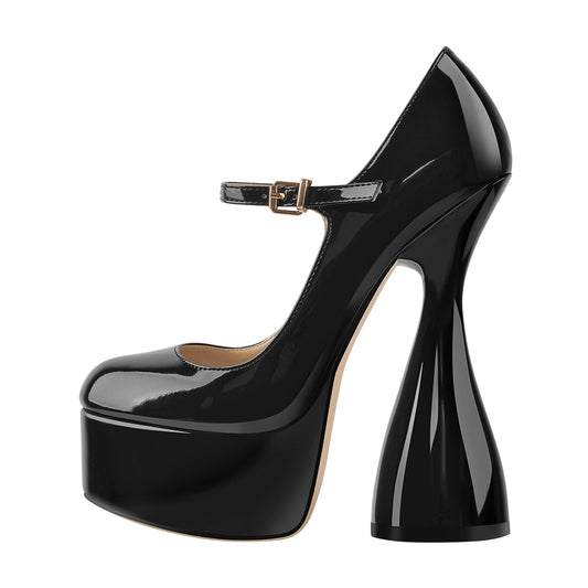 Round Toe Black Platform Disco Pumps