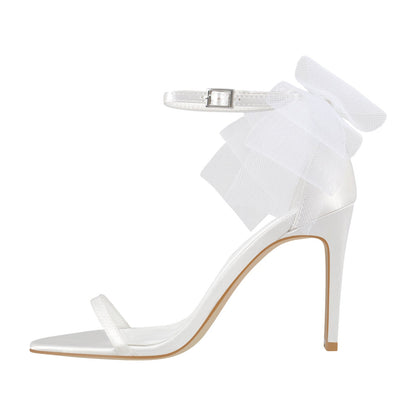 Single Band Ankle Strap Mesh Bow Stiletto Sandals