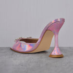 Pointed Toe Diamante Bow Tapered Heel Sandals