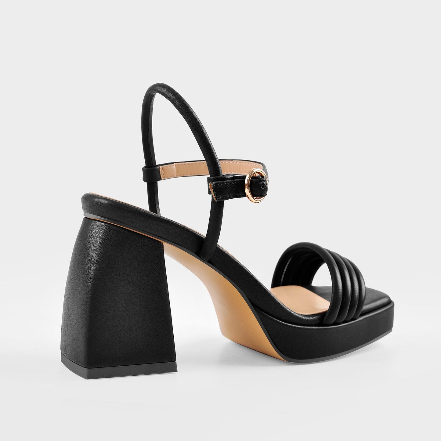 Platform Design Heel Ankle Strap Black Brown Sandals