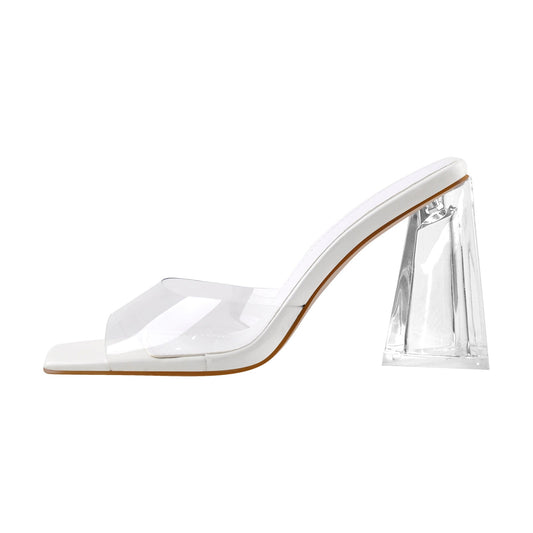 White Green Clear Chunky Heel Sandals Mules